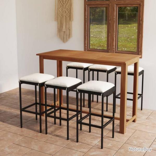 bar de jardin avec coussins 7 pcs Noir