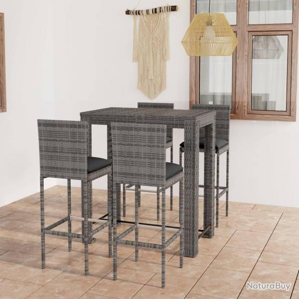 bar d'extrieur 5 pcs coussins Rsine tresse Gris alsavelo