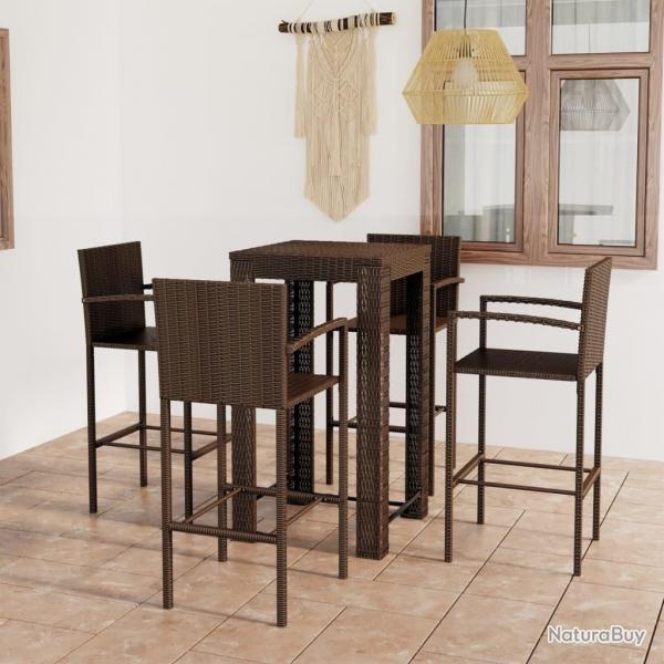 bar d'extrieur 5 pcs accoudoir Poly rotin Marron alsavelo