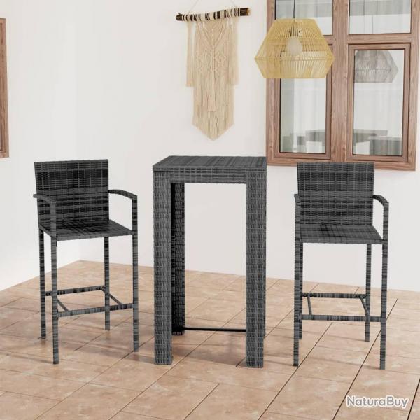 bar d'extrieur 3 pcs accoudoir Rsine tresse Gris alsavelo