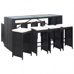 bar d'extérieur 9 pcs Résine tressée Noir alsavelo