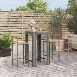 bar jardin 3 pcs gris poly rotin/bois massif acacia