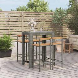 bar jardin 5 pcs gris poly rotin/bois massif acacia