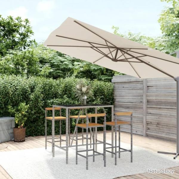 bar jardin 5 pcs gris poly rotin/bois massif acacia