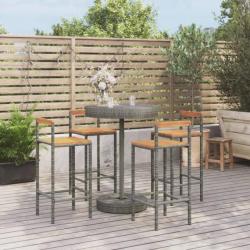 bar jardin 5 pcs gris poly rotin/bois massif acacia