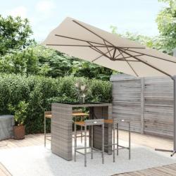 bar jardin 5 pcs gris poly rotin/bois massif acacia