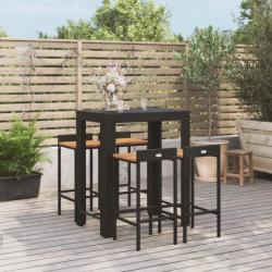 bar jardin 5 pcs noir poly rotin/bois massif acacia