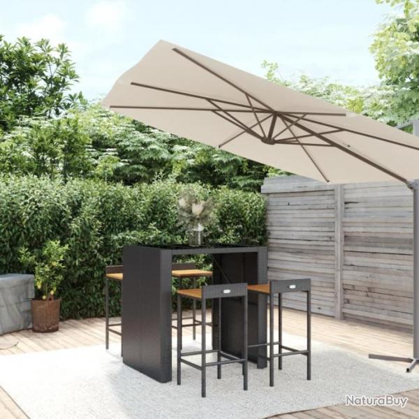 bar jardin 5 pcs noir poly rotin/bois massif acacia