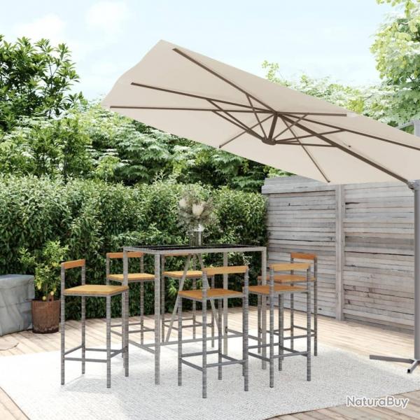 bar jardin 7 pcs gris poly rotin/bois massif acacia alsavelo