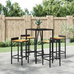 bar jardin 5 pcs noir poly rotin/bois massif acacia alsavelo