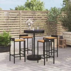 bar jardin 5 pcs noir poly rotin/bois massif acacia