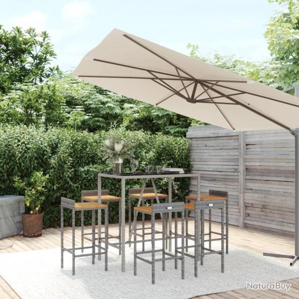 bar jardin 7 pcs gris poly rotin/bois massif acacia alsavelo