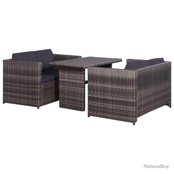 bistro 3 pcs avec coussins gris rsine tresse alsavelo