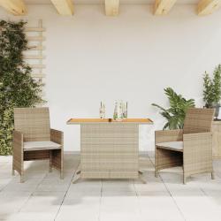 bistro 3 pcs avec coussins beige résine tressée alsavelo