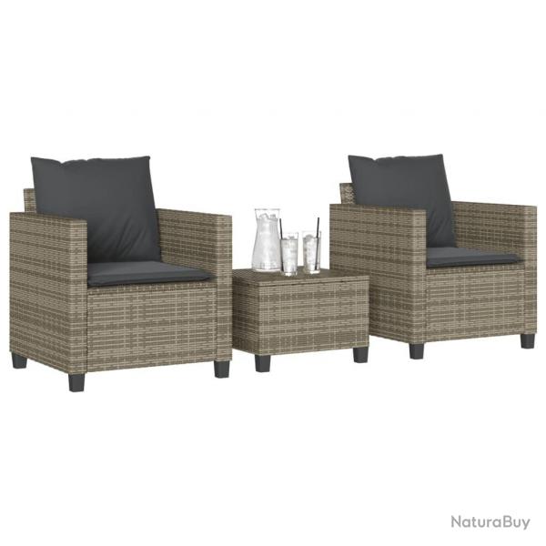 bistro 3 pcs avec coussins gris rsine tresse alsavelo