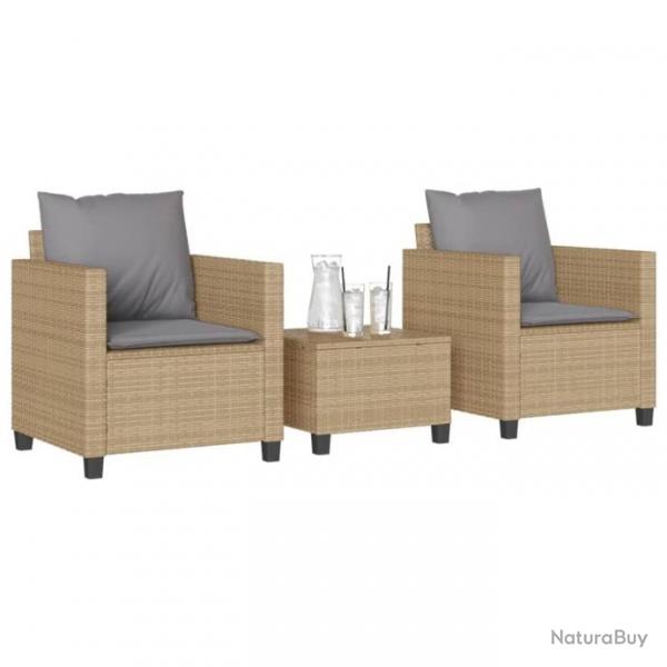 bistro 3 pcs avec coussins beige rsine tresse