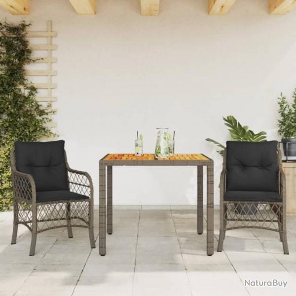 bistro 3 pcs avec coussins gris rsine tresse