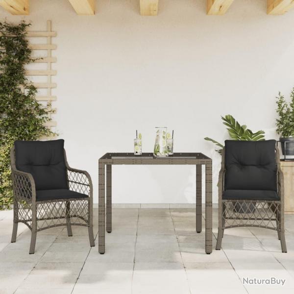 bistro 3 pcs avec coussins gris rsine tresse alsavelo
