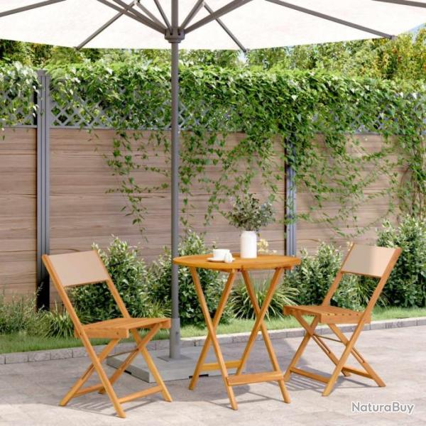 bistro 3 pcs beige tissu et bois massif