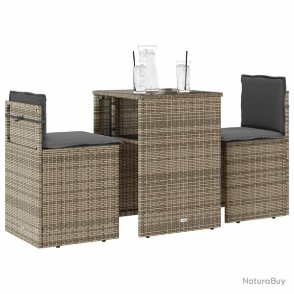 bistro 3 pcs avec coussins gris rsine tresse alsavelo