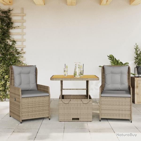 bistro 3 pcs avec coussins beige rsine tresse alsavelo