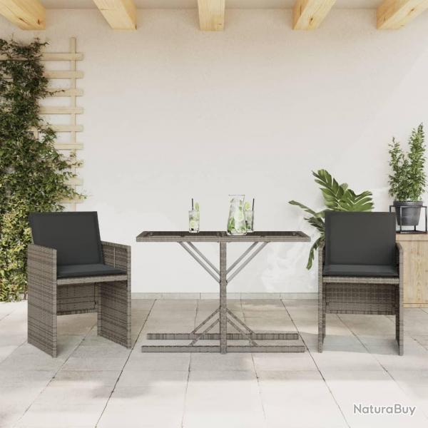 bistro 3 pcs avec coussins gris rsine tresse alsavelo