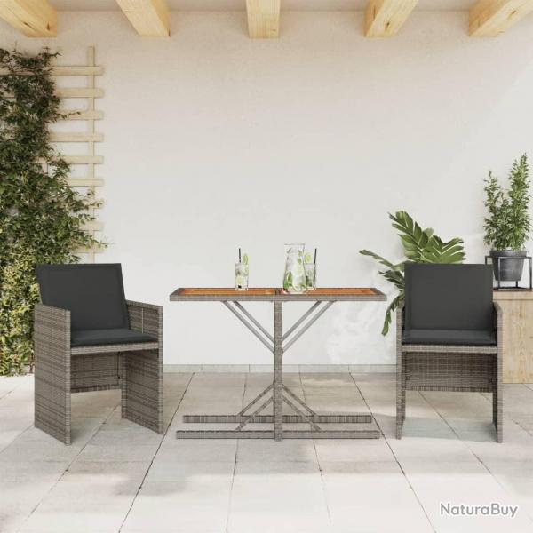 bistro 3 pcs avec coussins gris rsine tresse alsavelo