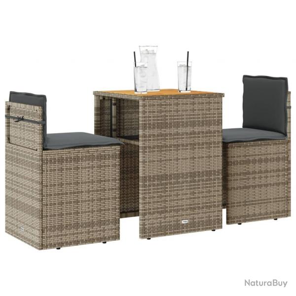 bistro 3 pcs avec coussins gris rsine tresse alsavelo