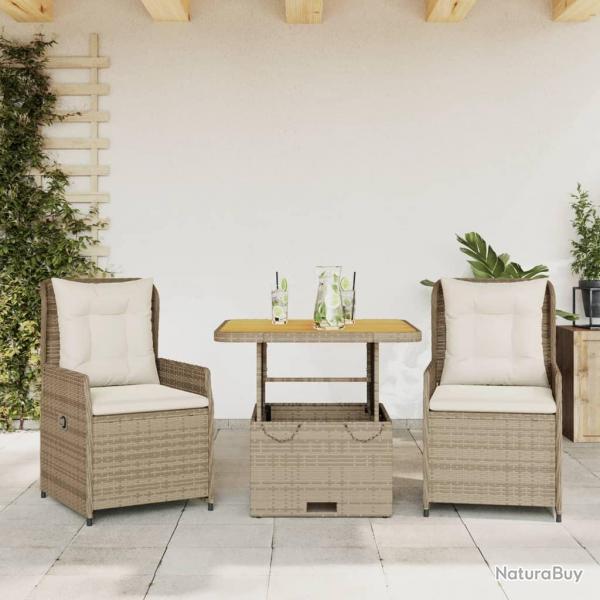 bistro 3 pcs avec coussins beige rsine tresse alsavelo