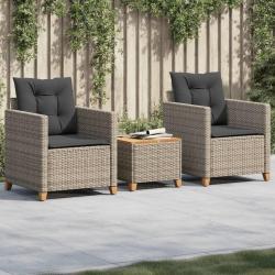 bistro 3 pcs et coussins gris résine tressée acacia alsavelo