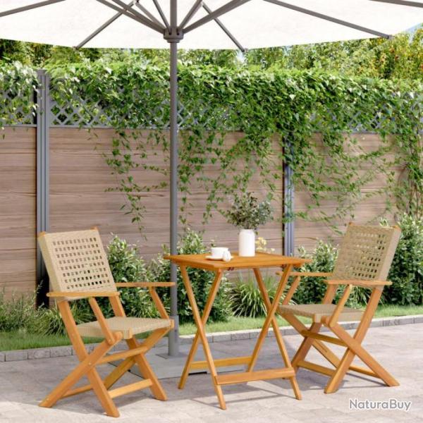 bistro 3 pcs beige rsine tresse et bois massif