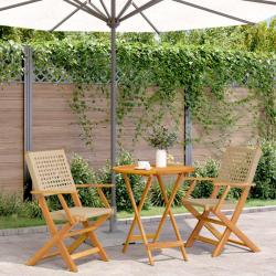 bistro 3 pcs beige résine tressée et bois massif alsavelo