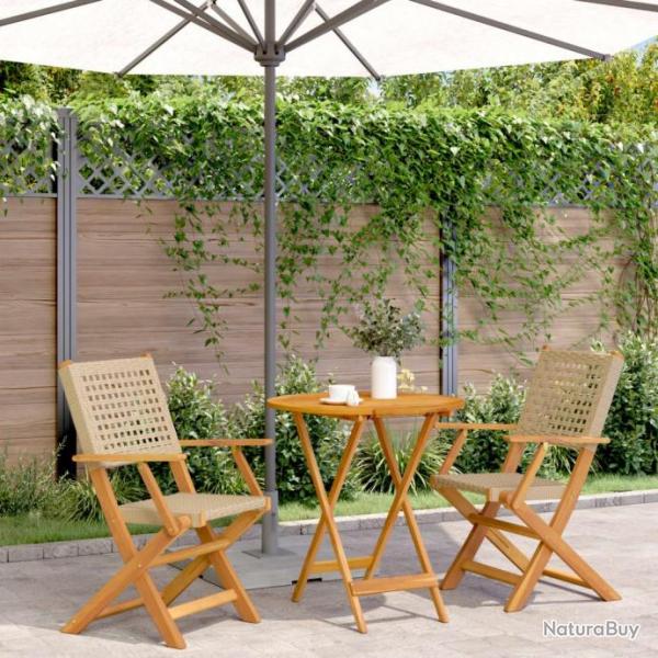 bistro 3 pcs beige rsine tresse et bois massif