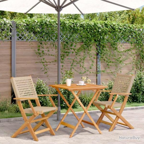 bistro 3 pcs beige rsine tresse et bois massif alsavelo