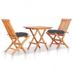 bistro 3 pcs avec coussins anthracite Bois de teck alsavelo