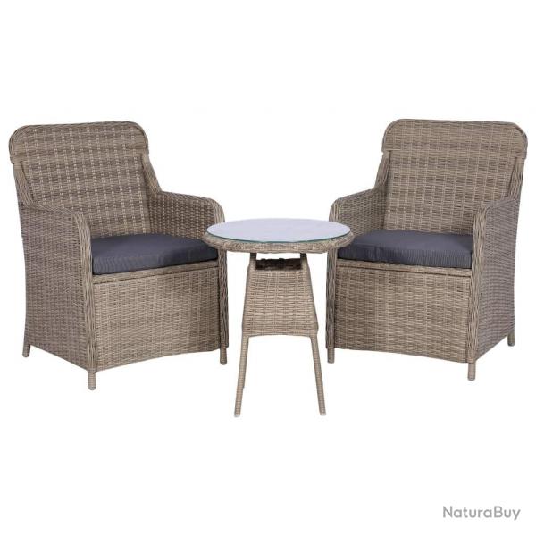 bistro 3 pcs avec coussins Rsine tresse Marron alsavelo