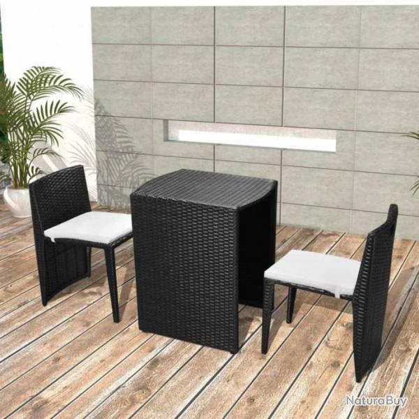 bistro 3 pcs avec coussins rsine tresse noir alsavelo