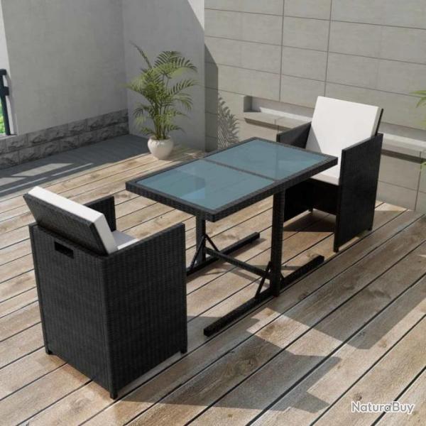 bistro 3 pcs avec coussins rsine tresse noir alsavelo