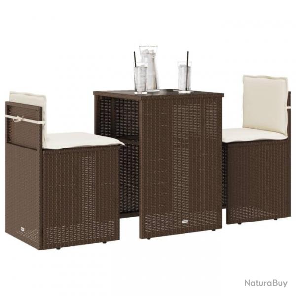 bistro 3 pcs avec coussins marron rsine tresse alsavelo