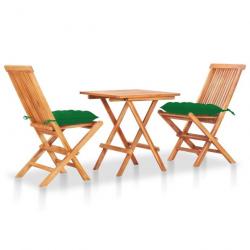 bistro 3 pcs avec coussins vert Bois de teck massif alsavelo