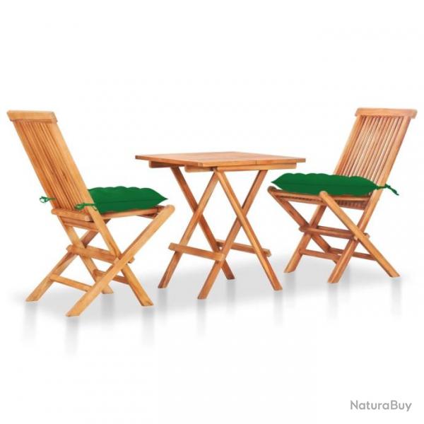 bistro 3 pcs avec coussins vert Bois de teck massif alsavelo