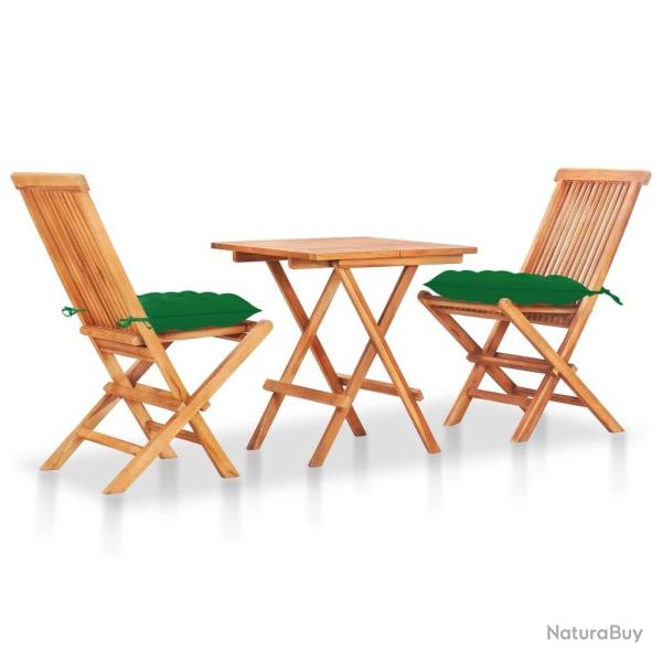 bistro 3 pcs avec coussins vert Bois de teck massif alsavelo
