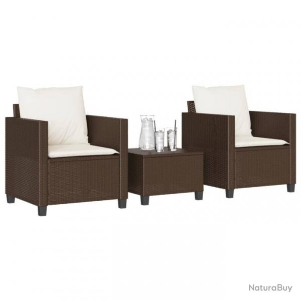 bistro 3 pcs avec coussins marron rsine tresse alsavelo