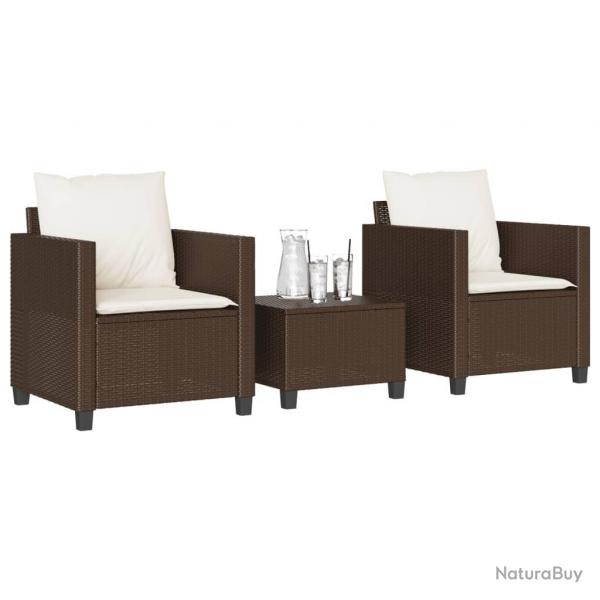 bistro 3 pcs avec coussins marron rsine tresse alsavelo