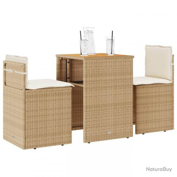 bistro 3 pcs avec coussins beige rsine tresse alsavelo