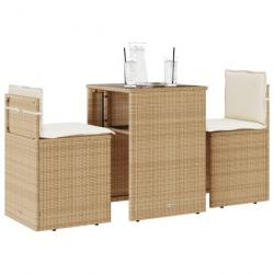 bistro 3 pcs avec coussins beige résine tressée alsavelo