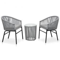 bistro 3 pcs avec coussins Rotin PE Gris alsavelo