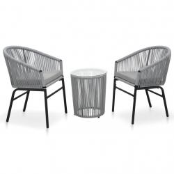 bistro 3 pcs avec coussins Rotin PE Gris alsavelo