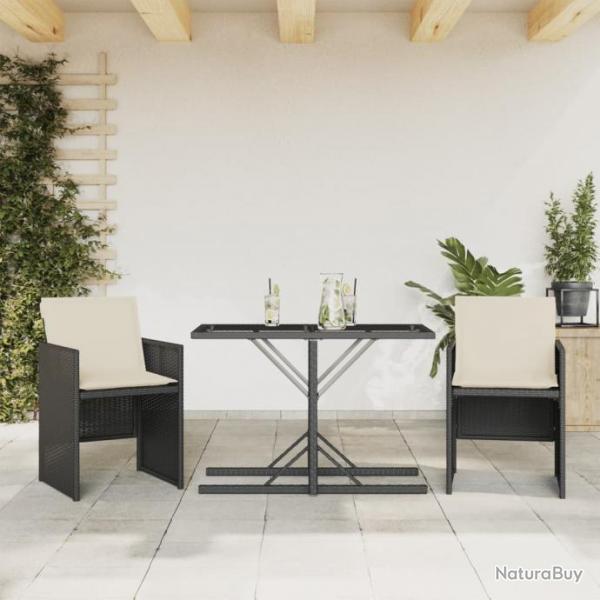 bistro 3 pcs avec coussins noir rsine tresse alsavelo