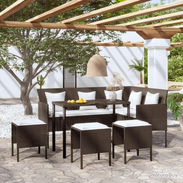 canaps en L 5pcs et coussins rsine tresse marron alsavelo